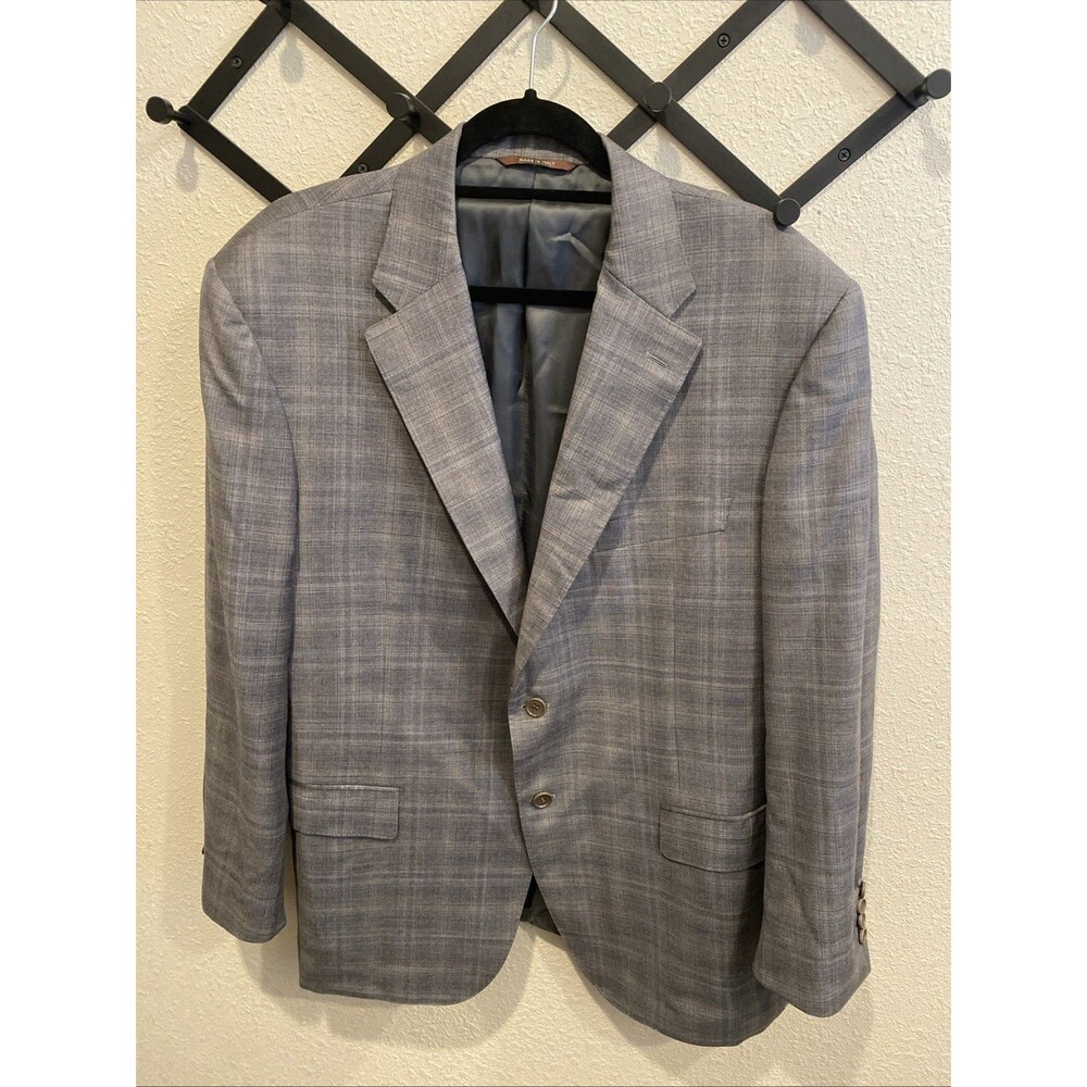 Canali Blazer Size 48R Gray Plaid Wool Made In Italy